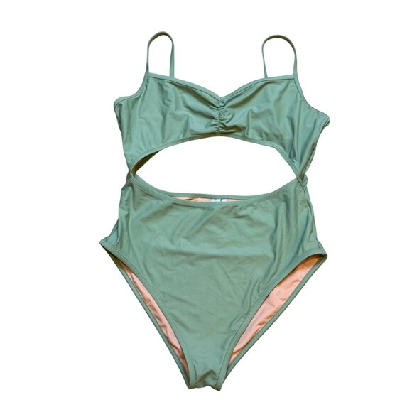 Madewell Gatehouse Green Women's Cinched Cutout One-Piece Swimsuit XL - Picture 1 of 5
